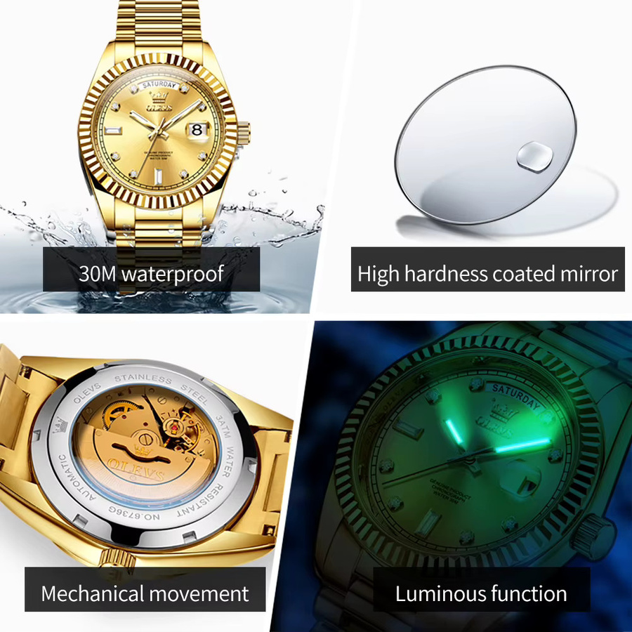 OLEVS Armbanduhr Automatik, Edelstahl, Roségold, Herren - Bild 5