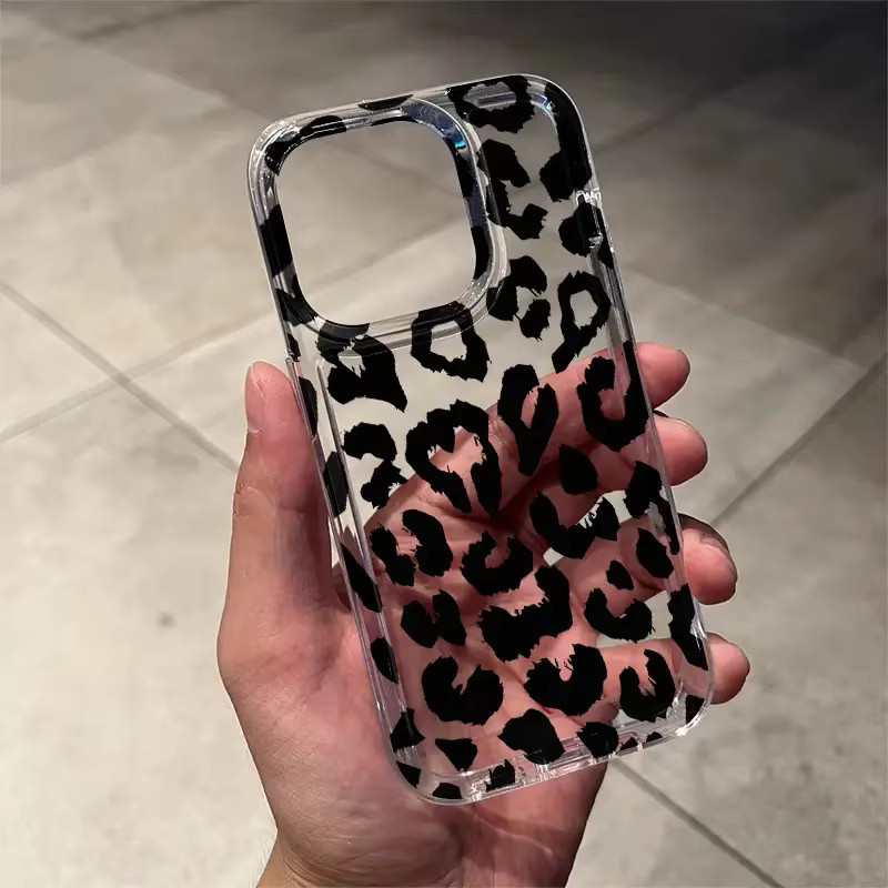 Transparente Handyhülle mit schwarzem Leopardenmuster für iPhone 11 bis iPhone 17 Pro Max, Softcover mit Luftkissen-Schutz - Bild 3