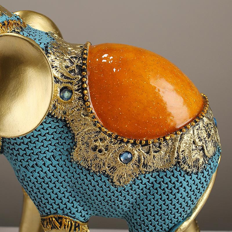 Yiran Furniture Elefantenornamente als Elefantenpaar in Gold im Ethno-Stil zur Wohnzimmerdekoration - Bild 2