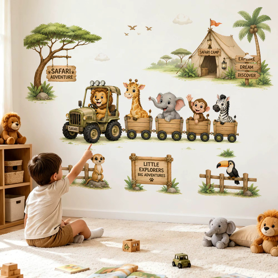 Kingsmile Wandaufkleber Dschungel-Safari-Tiere für Kinderzimmer mit Löwe, Elefant und Giraffe in Multicolour - Bild 2