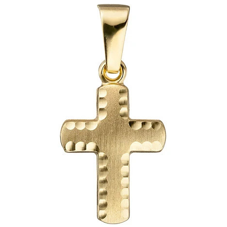 Colfem Anhänger Kreuz, 585 Gelbgold, diamantiert, matt, Unisex - Bild 1