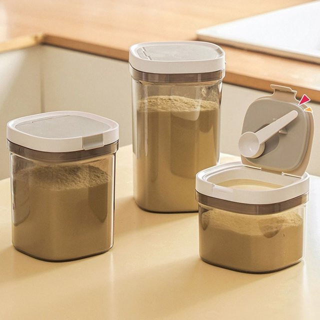 BPA-freier Vorratsbehälter aus Kunststoff für Milchpulver und Lebensmittel, transparent, mit Schaber und Löffel - Bild 1