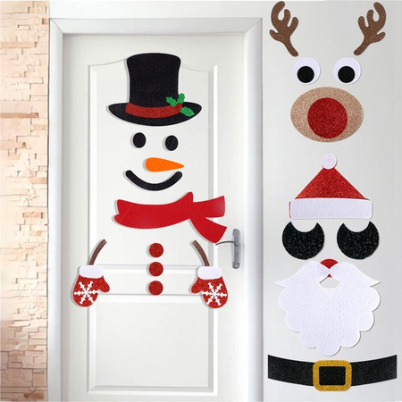 WEIGAO Weihnachts Wandaufkleber aus Filz mit Elch, Schneemann und Santa Claus für Tür und Fenster zur Weihnachts- und Neujahrsdekoration