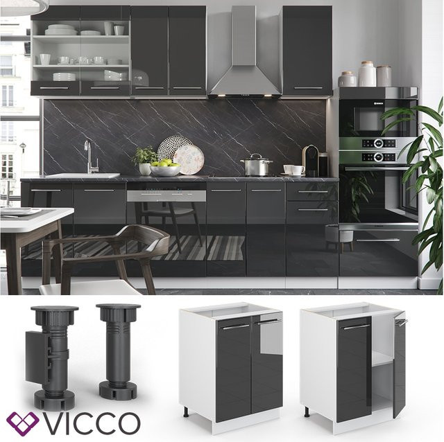 Vicco Küchenunterschrank Fame-Line Anthrazit Hochglanz und Weiß Breite: 60 cm - Bild 1
