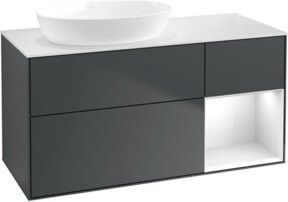 V&B Waschtischunterschrank Finion mit Wandbeleuchtung, Breite: 120 cm, Farbe: Weiß und Grau lackiert - Bild 1