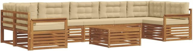 vidaXL Outdoor-Sofagarnitur 8-teilig aus massivem Akazienholz in Natur mit beigefarbenen Kissen im L-Shape Design - Bild 1
