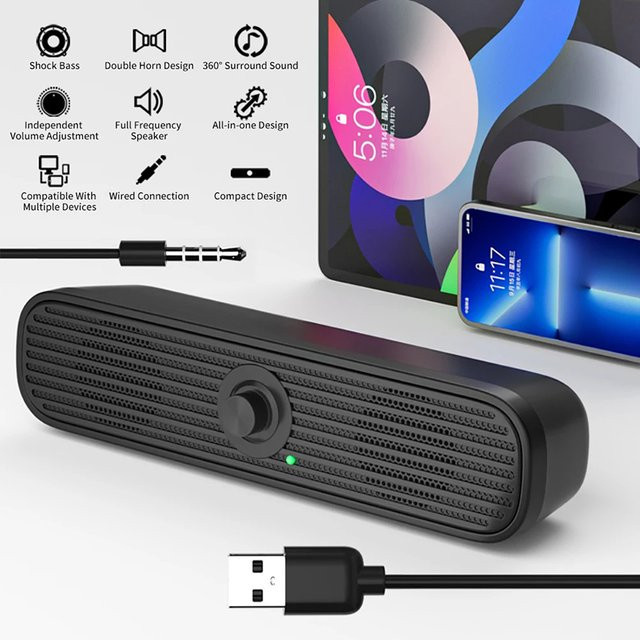 AyeBeau 2.1 USB-Soundbar mit Subwoofer in Schwarz für Computer, TV, PC und Laptop - Bild 1