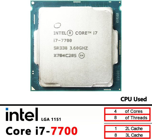 Intel Core i7 7700 CPU Prozessor Gebraucht, 3,6 GHz Quad-Core, 8M Cache, 65W, LGA 1151, Silber - Bild 1