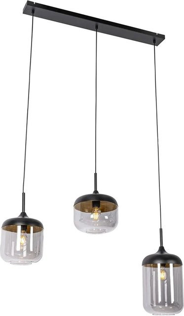 QAZQA Design Hängelampe Kyan 3-flammig in Schwarz und Gold mit Rauchglas - Bild 1