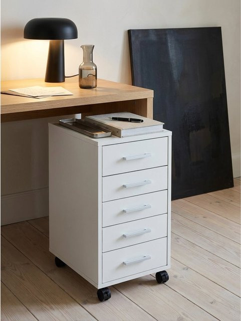 KADIMA DESIGN Rollcontainer aus Holz mit 5 Schubladen und Rollen, Weiß, B/T/H: 33 x 38 x 63 cm - Bild 1