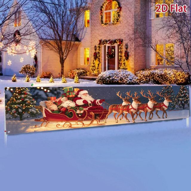 VIKAMA Christmas Happy Banner für Weihnachten und Neujahr als hängende Außendekoration für Balkon, Garten und Zaun mit Santa Claus Motiv, B/H: 180 x 35 cm - Bild 1