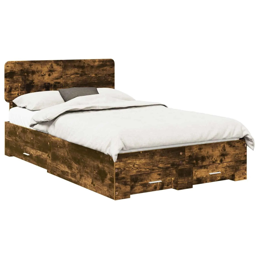 vidaXL Bettrahmen aus Holzwerkstoff in Räuchereiche mit Schubladen, Farbe Braun, B/T/H: 120 x 200 x 90 cm - Bild 2