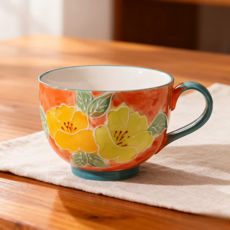 Handbemalte Keramiktasse von JUSTINLAU mit floralem Design in Rot und Multicolour, Höhe: 14,0 cm, Breite: 17,0 cm - Bild 2