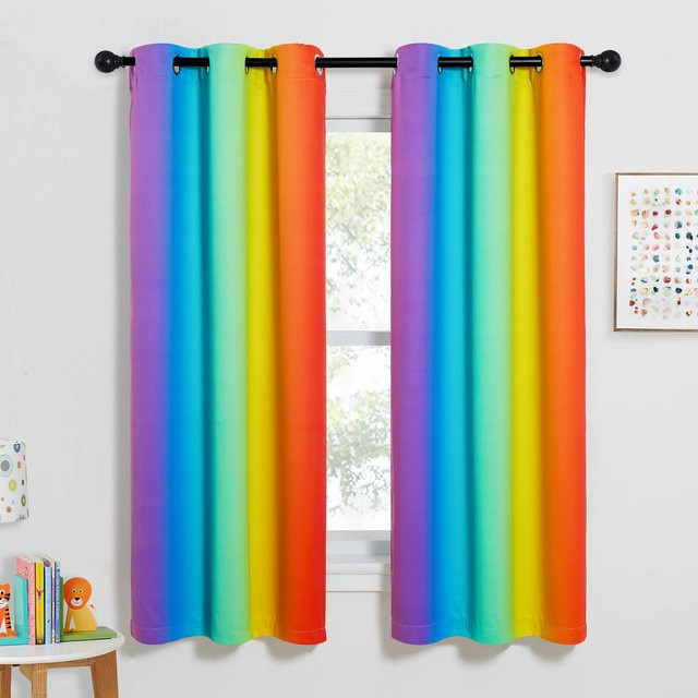 Bunte Regenbogen Verdunkelungsvorhänge für Kinderzimmer und Mädchenzimmer, Set aus 2 Stück, Mehrfarbig, B: 55 cm, H: 120 cm - Bild 1