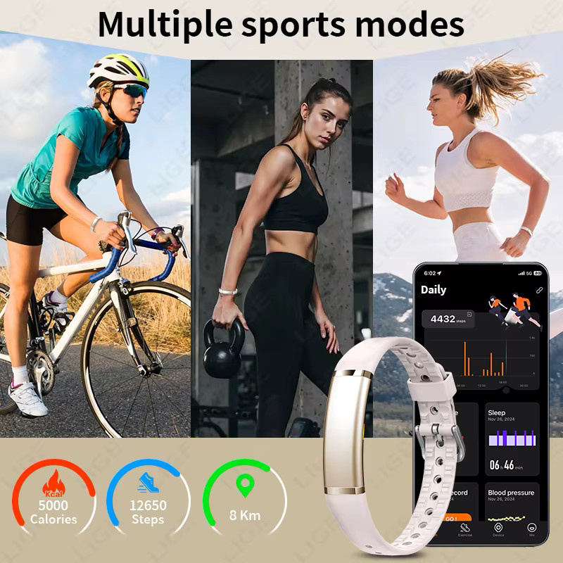 LIGE Smart-Armband ohne Display für Damen und Herren, Fitness Tracker mit Herzfrequenz- und Gesundheitsmonitor, wasserdicht, in Gold, Pink oder Weiß - Bild 6