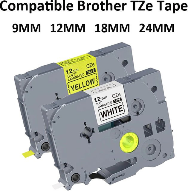 Brother Kompatibles Beschriftungsband Schwarz auf Weiß für P-Touch Drucker, Breite: 6 mm, 9 mm oder 12 mm - Bild 1