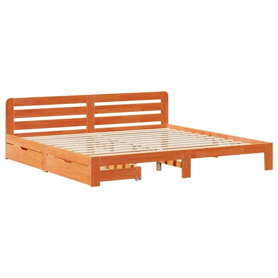 vidaXL Massivholzbett aus Kiefernholz mit Schubladen in Braun, Rustikaler Stil, B/T/H: 180 x 200 x 184 cm - Bild 2