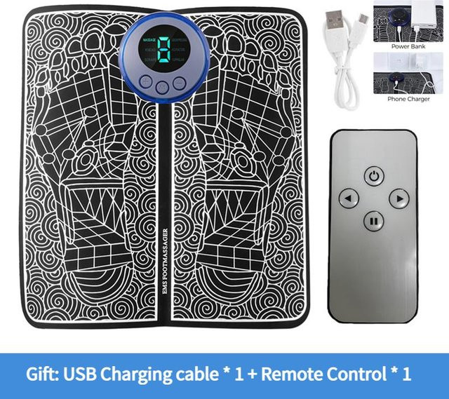 YJMP beauty health Elektrische Fußmassagematte mit EMS, LED-Digitalanzeige und Fernbedienung, 19 Modi und 8 Intensitätsstufen, USB-Aufladung - Bild 1