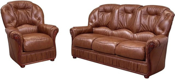 Vente-unique Couchgarnitur Daphne aus Büffelleder in Schokobraun bestehend aus 3-Sitzer und Sessel mit Armlehnen