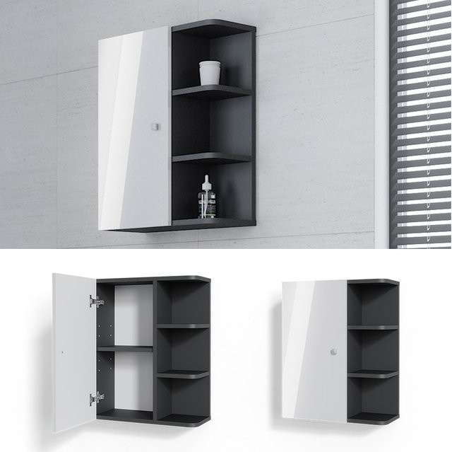 Vicco Hängeschrank Fynn Badschrank in Weiß und Anthrazit Hochglanz mit Ablagen B: 47,2 cm, H: 59,2 cm, T: 20,8 cm - Bild 1