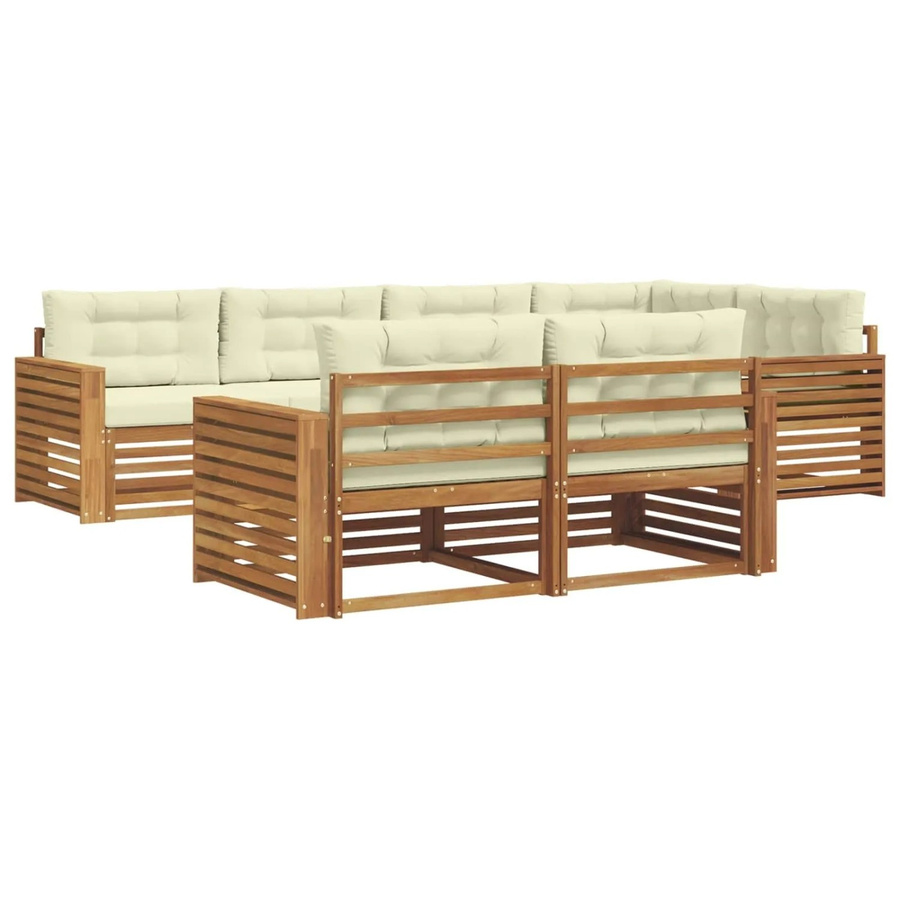 vidaXL Outdoor-Sofagarnitur 7-teilig aus Akazienholz in Natur und Creme mit Kissen im L-Shape Design - Bild 2