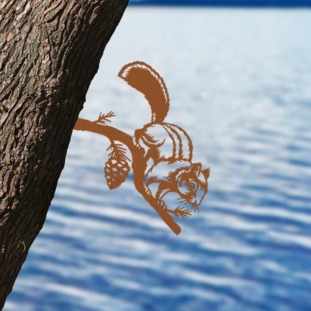 CIFbuy Metall-Eichhörnchen-Silhouette Wandskulptur und Gartenstecker in Braun - Bild 1