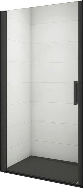 Duschparadies Nischentür Duschabtrennung mit Schwingtür aus 8mm Nano Glas in Schwarz und Transparent, B: 80 cm, H: 200 cm - Bild 1