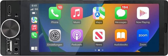 Junsun 1 DIN Car Radio mit 6,3 Zoll IPS Display, kabelloses Apple CarPlay und Android Auto, Bluetooth, FM/AM sowie Rückfahrkamera, Schwarz - Bild 1