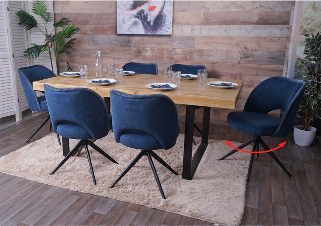 6er-Set Esszimmerstühle MCW-N72 Polster-Küchenstühle mit Auto-Return Funktion in Blau aus Textilstoff mit Öko-Tex Zertifizierung - Bild 1