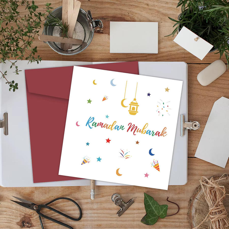 Ramadan Mubarak Grußkarte mit Umschlag in Mehrfarbig, Papier-Grußkarte für Muslime zum Verschenken an Freunde, Familie und Kollegen - Bild 3