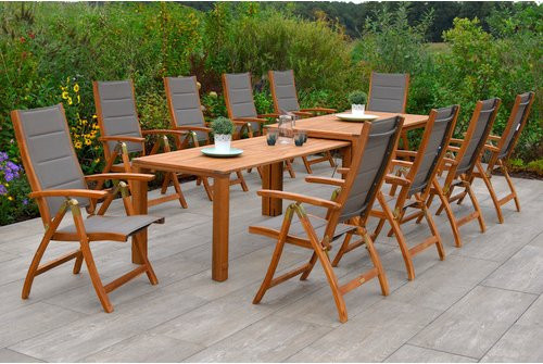 Merxx Acapulco Gartenmöbelset 11-teilig aus Akazienholz und Textil in Grau mit Ausziehtisch für 10 Personen - Bild 1