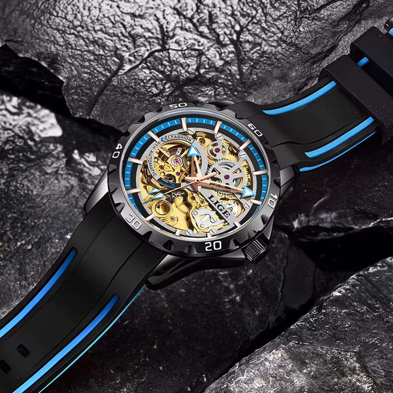 LIGE Chronograph, Automatik, Edelstahl, Herren, Schwarz - Bild 5