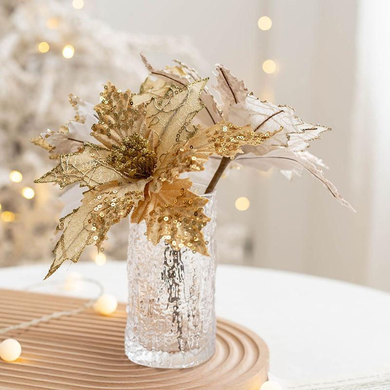 Love Home Garden Künstliche Weihnachtsblume mit Pailletten und Sequins für Weihnachtsbaum und Dekoration, Textil, Farben: Gold, Silber, Champagner, Rot - Bild 3