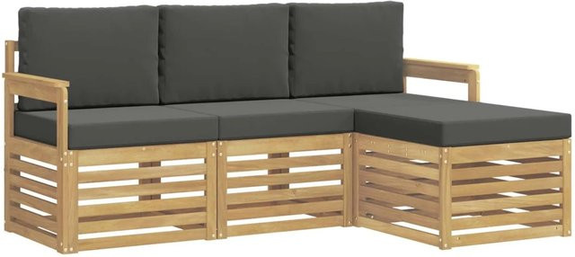 vidaXL Outdoor-Sofagarnitur 4-teilig aus Akazienholz in Anthrazit und Weiß mit Polsterkissen - Bild 1