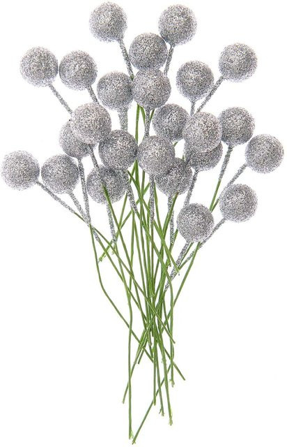 Rico Design Beerenpick mit Glitzer in Silber, 24 Stück, B/B/B: 8,5 x 8,5 x 8,5 cm - Bild 1