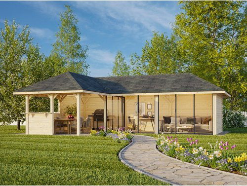 PALMAKO Pavillon Bianca Set 220 Slide aus Fichtenholz in Braun, B/H/T: 876 x 319 x 588 cm - Bild 1