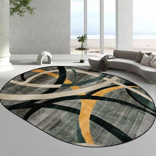 Karpetti Ovaler Teppich mit abstraktem geometrischem Design, Waschbar und Rutschfest, Mehrfarbig, B: 120 cm, T: 100 cm - Bild 1
