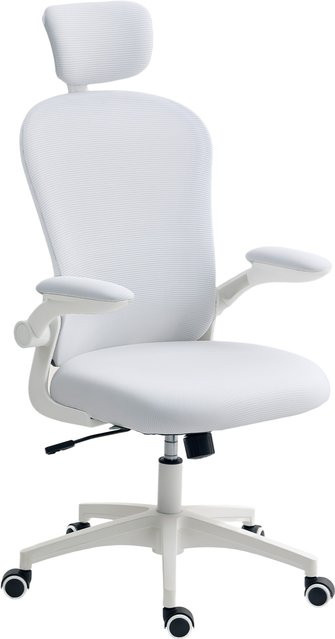 Aosom Vinsetto Mesh-Bürostuhl in Weiß mit hoher Rückenlehne, verstellbarer Kopfstütze, 4D-Lendenstütze und klappbaren Armlehnen - Bild 1