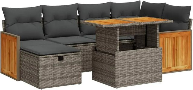 vidaXL 8-teilige Garten-Sofagarnitur in L-Form aus grauem Poly-Rattan mit Kissen und Ottoman für Terrasse und Garten - Bild 1