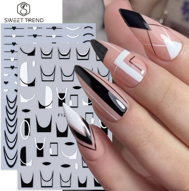 SWEET TREND Nagelaufkleber Geometrische Linien, 2 Stück, Schwarz-Weiß - Bild 1