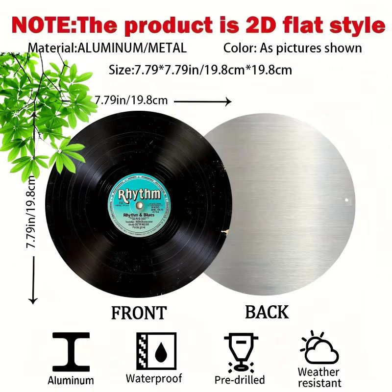 CIFbuy Vintage Vinyl-Schallplatten-Wandkunst aus Aluminium in Schwarz, runde Musik-Dekoration aus Metall - Bild 2