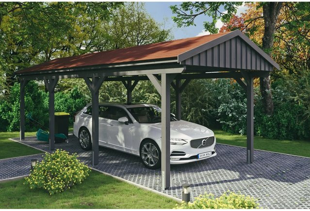 Skan Holz Carport Fichtelberg aus Fichte in Grau mit Dachschindeln B/T: 317 x 808 cm, Höhe: 303 cm - Bild 1