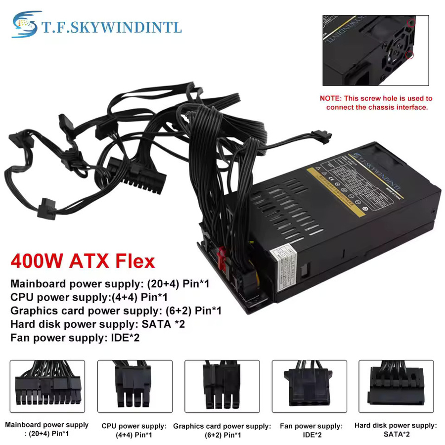 T.F.SKYWINDINTL ATX Netzteil 400W Flex mit 80 Plus Gold Zertifizierung, 6-Pin PCIe, Schwarz - Bild 2