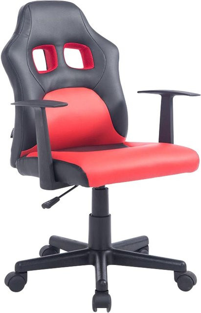TPFLiving Kinder Bürostuhl Funny aus Kunstleder in Schwarz/Rot mit Armlehnen und Rollen - Bild 1