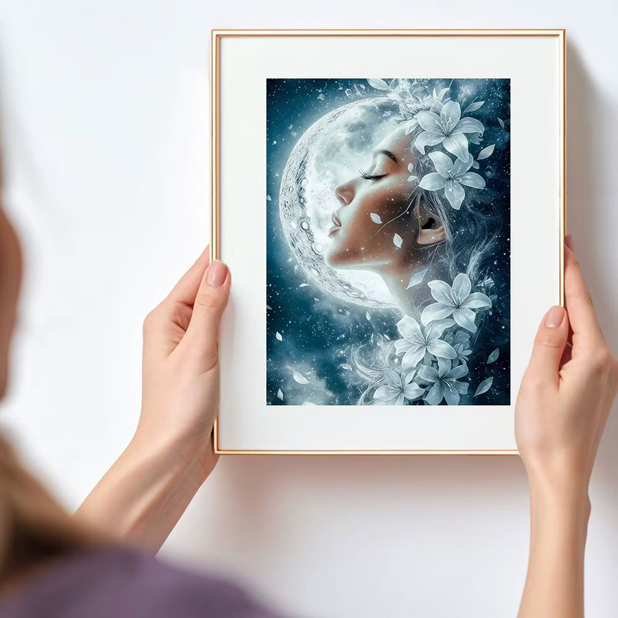 Huacan 5D DIY Diamantmalerei Set Frau am Mond Porträt-Landschafts-Illustration mit runden Diamanten, Breite: 30,0 cm, Höhe: 20,0 cm - Bild 3
