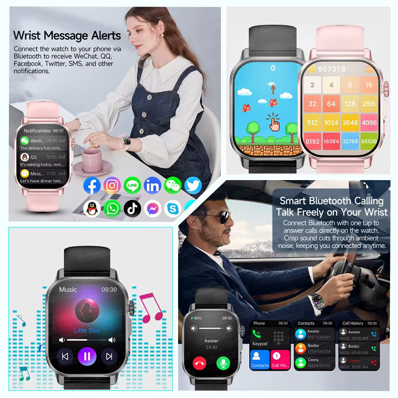 GUHUAVMI KI-Gesundheits-Smartwatch in Schwarz mit 2,0 Zoll HD-Display, EKG-Erkennung, Blutdruckanalyse und Bluetooth-Anruf-Funktion - Bild 7