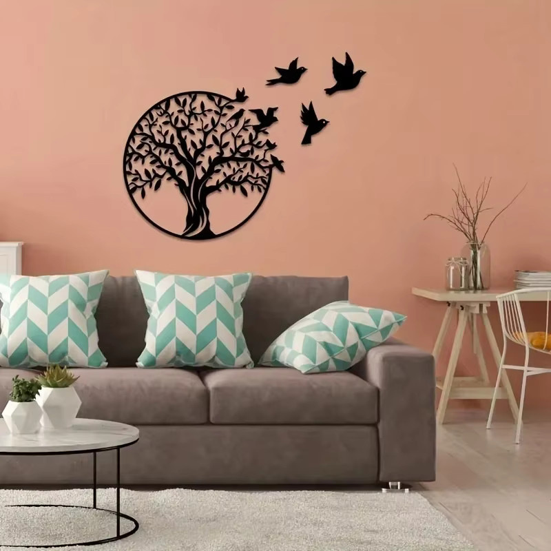 DDPNKL Wanddekoration Baum des Lebens aus Metall in Schwarz, modernes florales Design für Garten und Haus - Bild 3