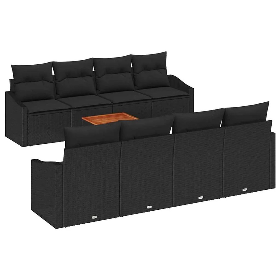 vidaXL Garten-Sofa-Set aus Poly Rattan in Schwarz mit 9-teiligem Set inklusive Kissen und Tisch - Bild 2