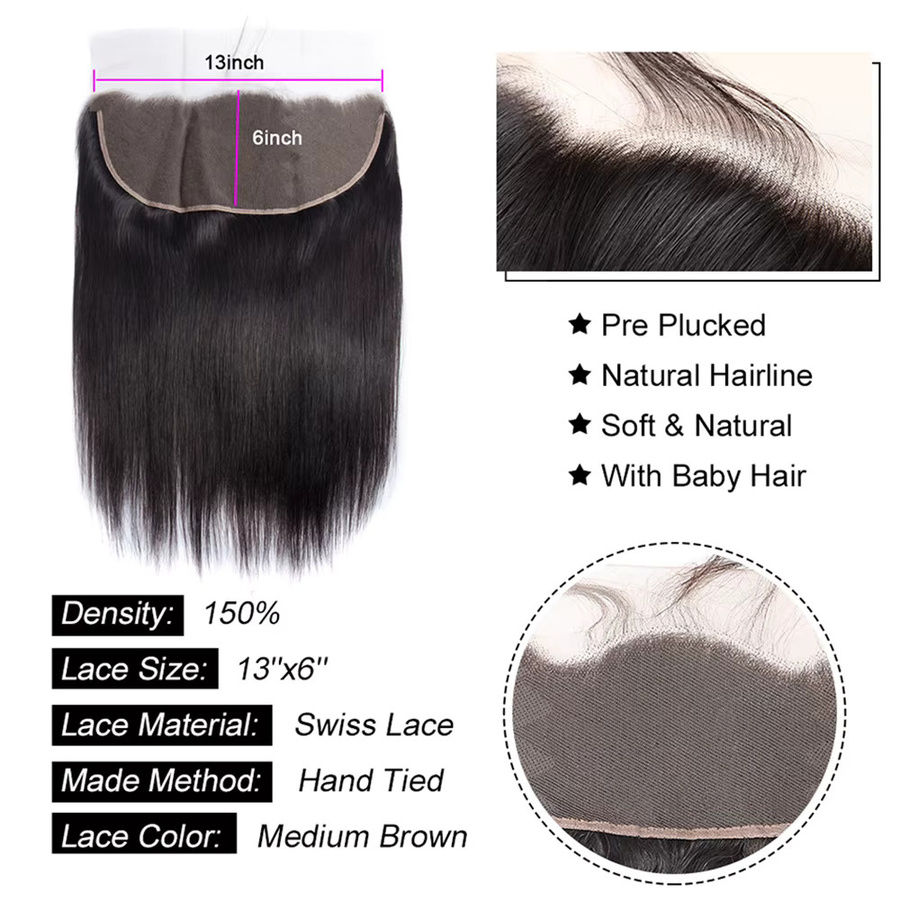 Linhua Lace Frontal Closure, 100% Echthaar, Naturschwarz, Damen - Bild 4