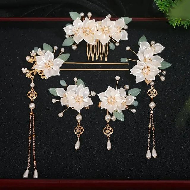 Rui Di Haarschmuck-Set, 5-teilig, floral, Quasten, Damen - Bild 1